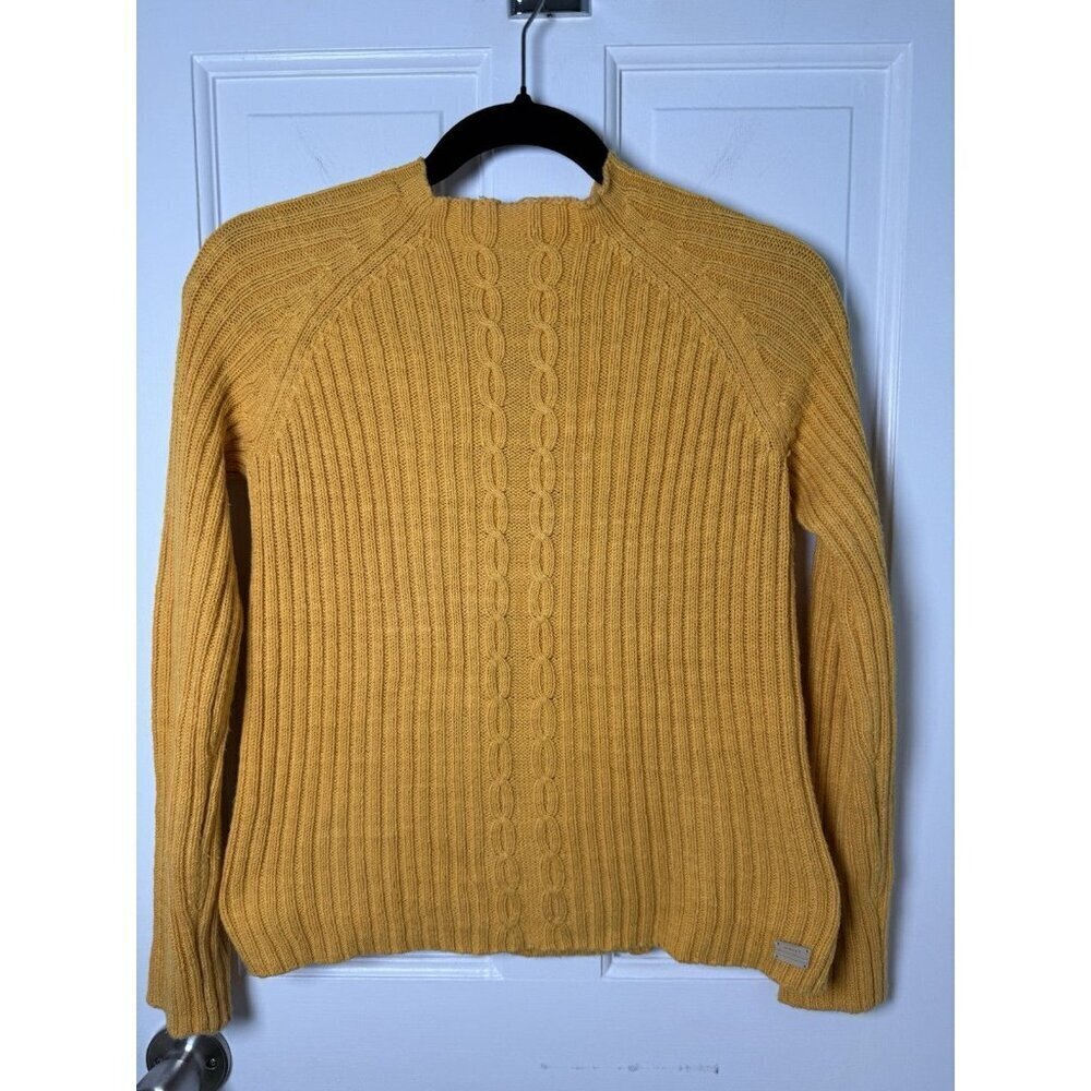GANT Mustard Yellow Cable Knit High Neck Sweater Size Small 100% Cotton